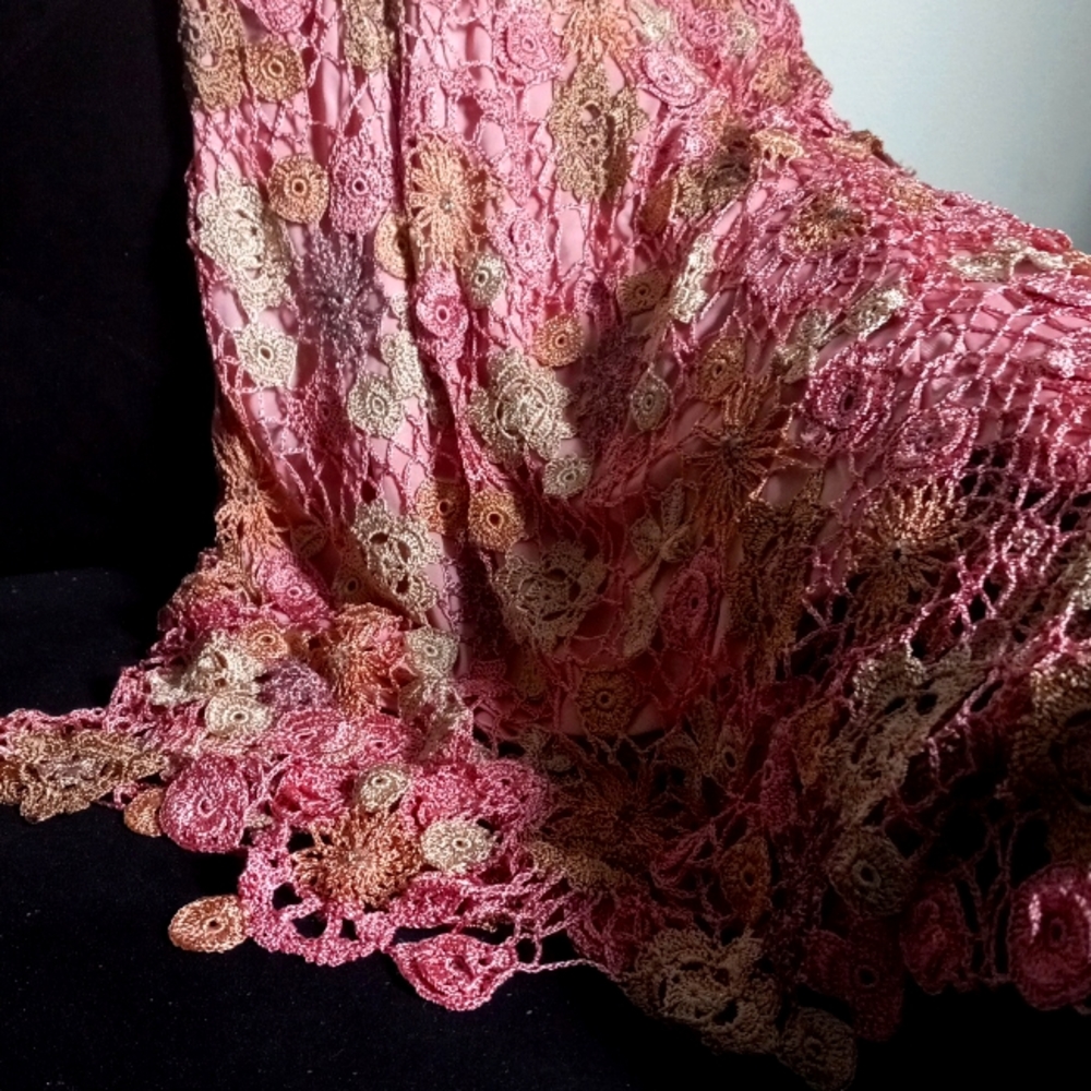 Pink Knit Floral Sequence Midi Skirt